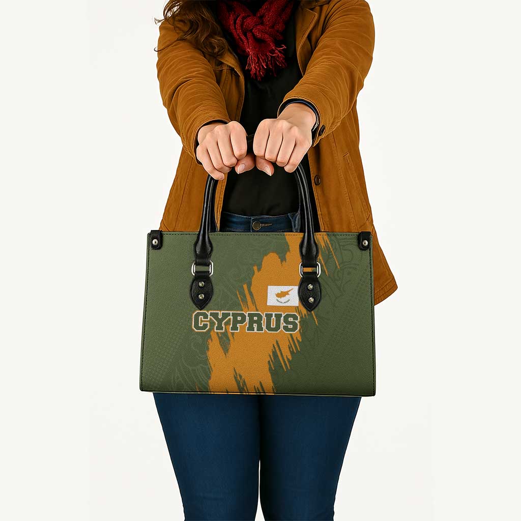 Cyprus Leather Bag with Green Orange Brushstroke Design and National Emblem - Wonder Print Shop