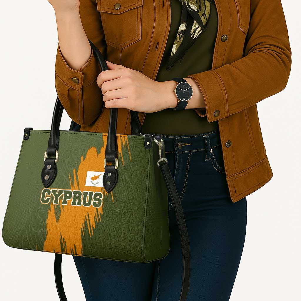 Cyprus Leather Bag with Green Orange Brushstroke Design and National Emblem - Wonder Print Shop