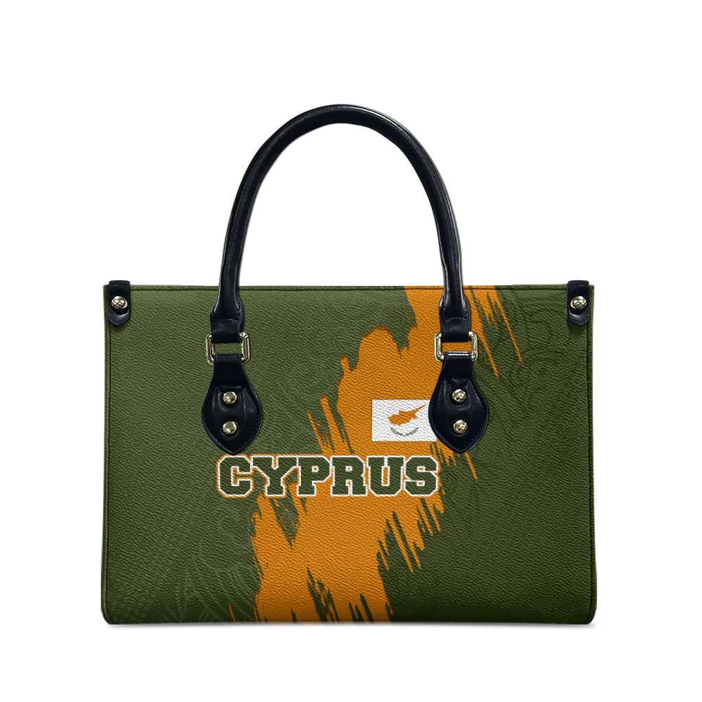 Cyprus Leather Bag with Green Orange Brushstroke Design and National Emblem - Wonder Print Shop