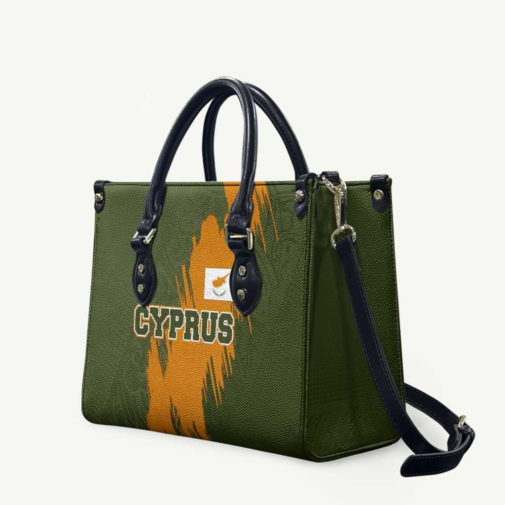 Cyprus Leather Bag with Green Orange Brushstroke Design and National Emblem - Wonder Print Shop