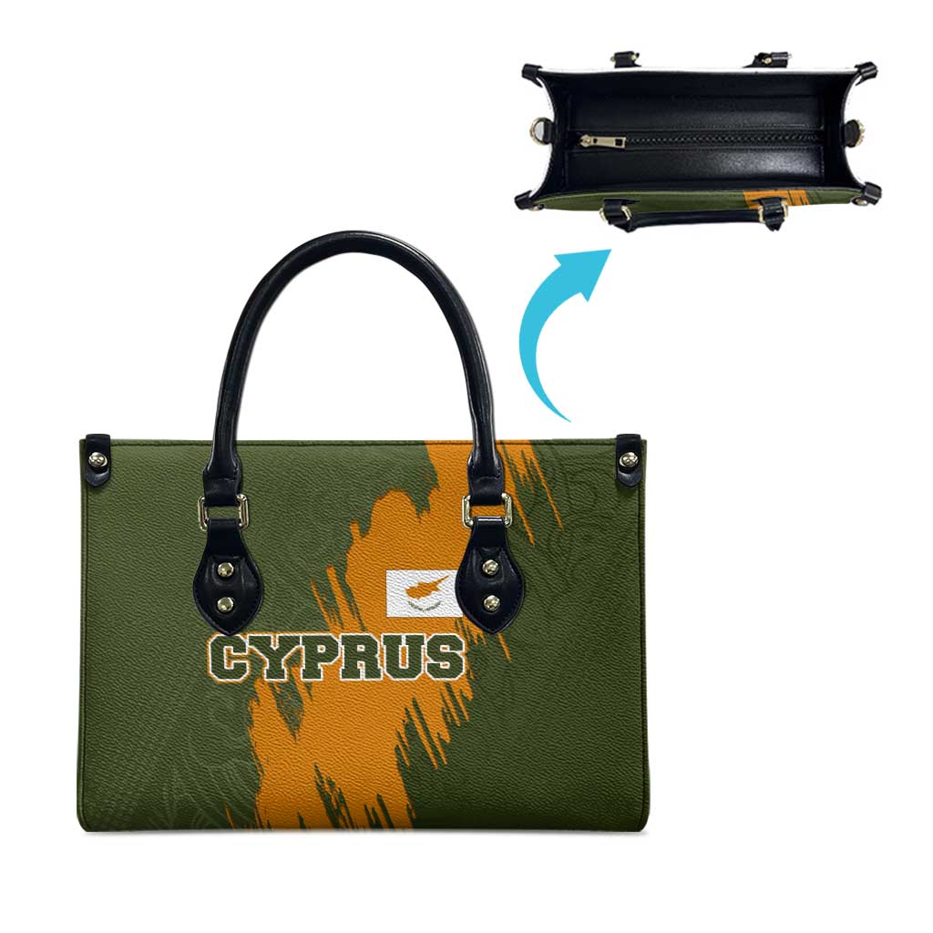 Cyprus Leather Bag with Green Orange Brushstroke Design and National Emblem - Wonder Print Shop