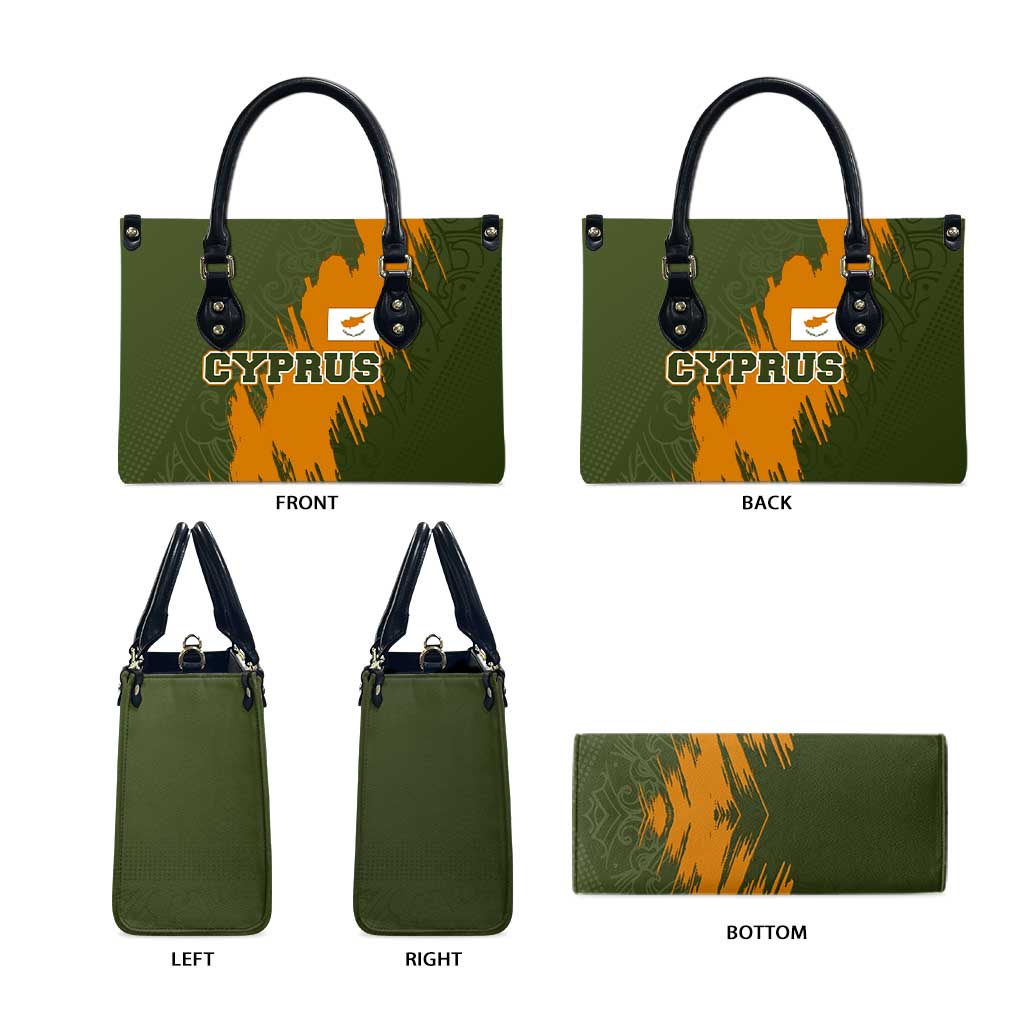 Cyprus Leather Bag with Green Orange Brushstroke Design and National Emblem - Wonder Print Shop