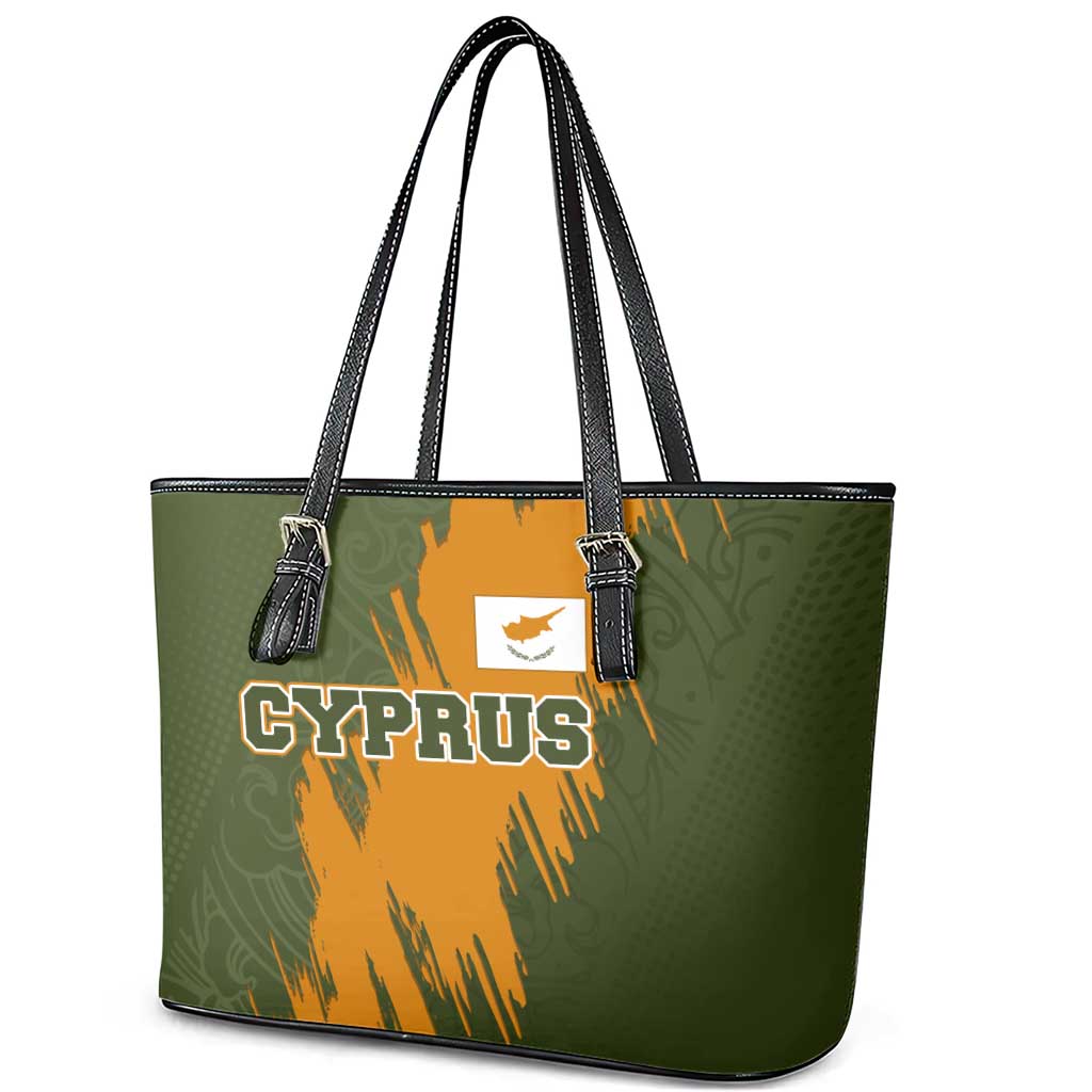 Cyprus Leather Tote Bag with Green Orange Brushstroke Design and National Emblem - Wonder Print Shop