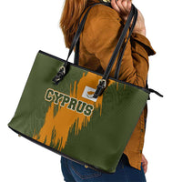 Cyprus Leather Tote Bag with Green Orange Brushstroke Design and National Emblem - Wonder Print Shop