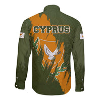 Cyprus Long Sleeve Button Shirt with Green Orange Brushstroke Design and National Emblem - Wonder Print Shop