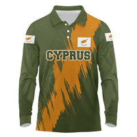 Cyprus Long Sleeve Polo Shirt with Green Orange Brushstroke Design and National Emblem - Wonder Print Shop