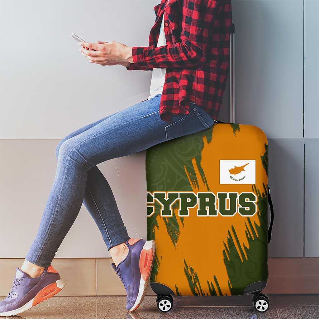 Cyprus Luggage Cover with Green Orange Brushstroke Design and National Emblem - Wonder Print Shop