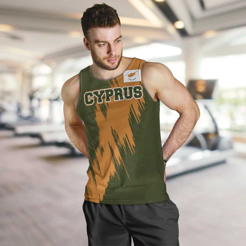 Cyprus Men Tank Top with Green Orange Brushstroke Design and National Emblem - Wonder Print Shop