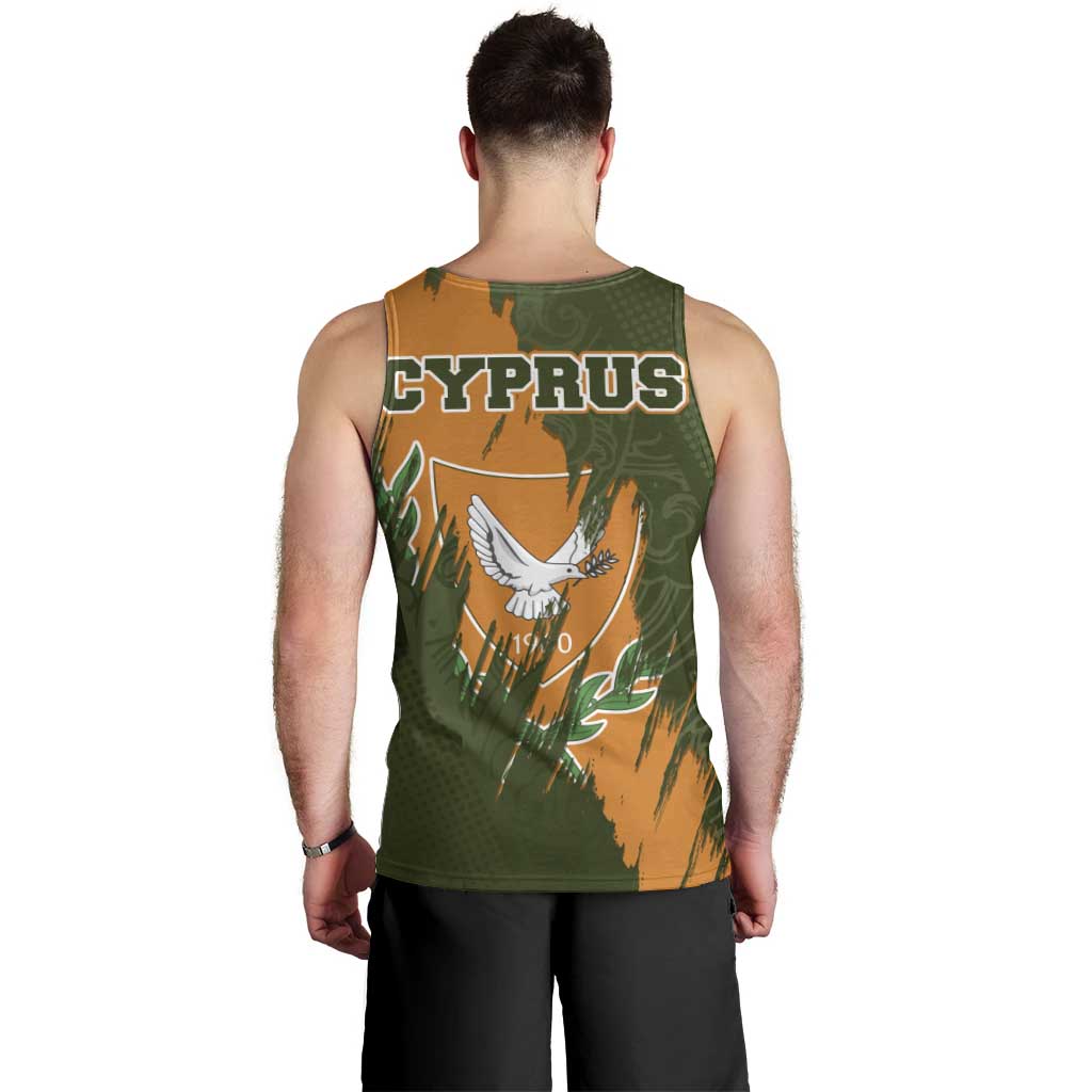 Cyprus Men Tank Top with Green Orange Brushstroke Design and National Emblem - Wonder Print Shop
