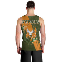 Cyprus Men Tank Top with Green Orange Brushstroke Design and National Emblem - Wonder Print Shop