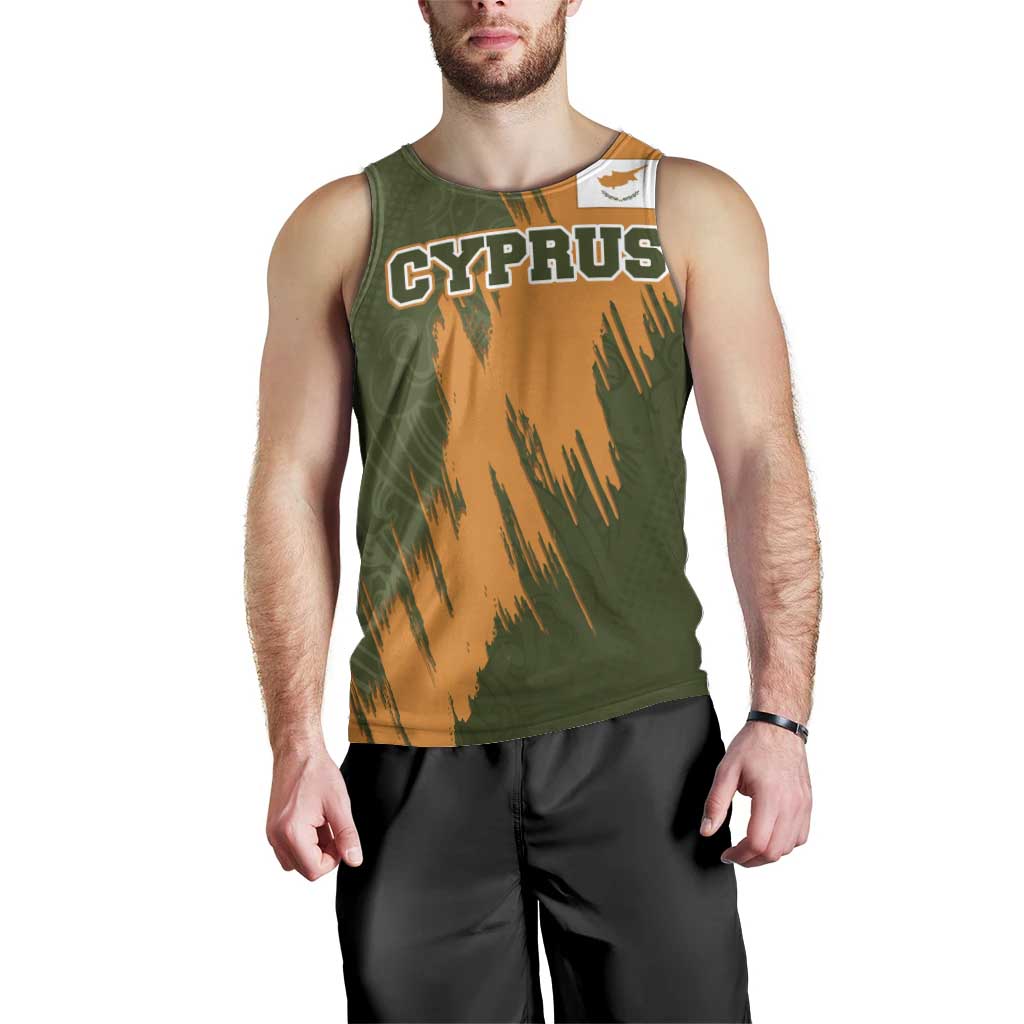 Cyprus Men Tank Top with Green Orange Brushstroke Design and National Emblem - Wonder Print Shop
