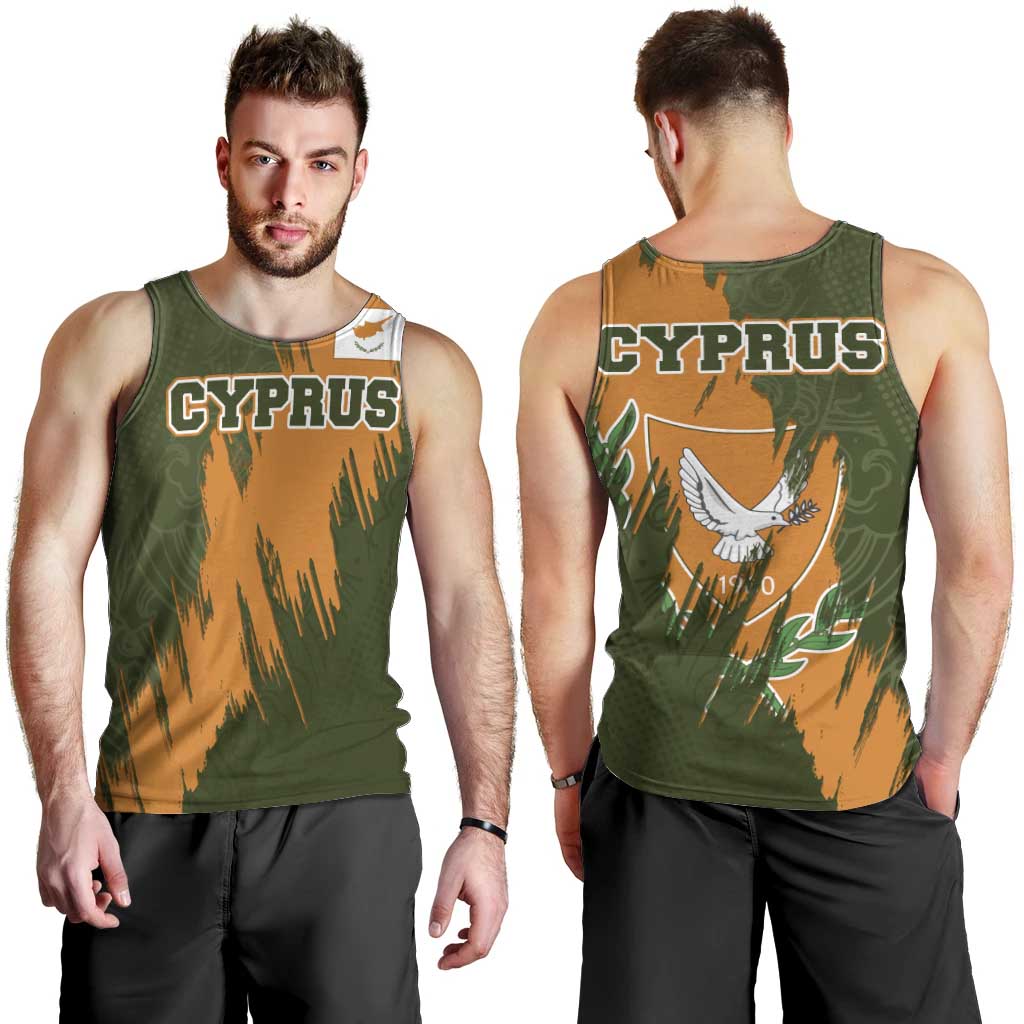 Cyprus Men Tank Top with Green Orange Brushstroke Design and National Emblem - Wonder Print Shop