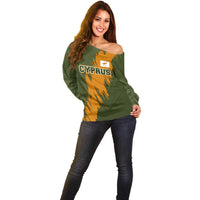 Cyprus Off Shoulder Sweater with Green Orange Brushstroke Design and National Emblem - Wonder Print Shop
