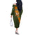 Cyprus Off The Shoulder Long Sleeve Dress with Green Orange Brushstroke Design and National Emblem - Wonder Print Shop