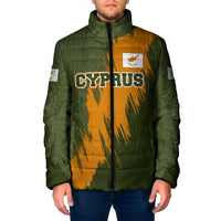 Cyprus Padded Jacket with Green Orange Brushstroke Design and National Emblem - Wonder Print Shop