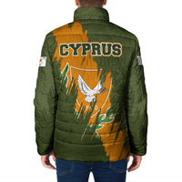 Cyprus Padded Jacket with Green Orange Brushstroke Design and National Emblem - Wonder Print Shop