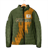Cyprus Padded Jacket with Green Orange Brushstroke Design and National Emblem - Wonder Print Shop