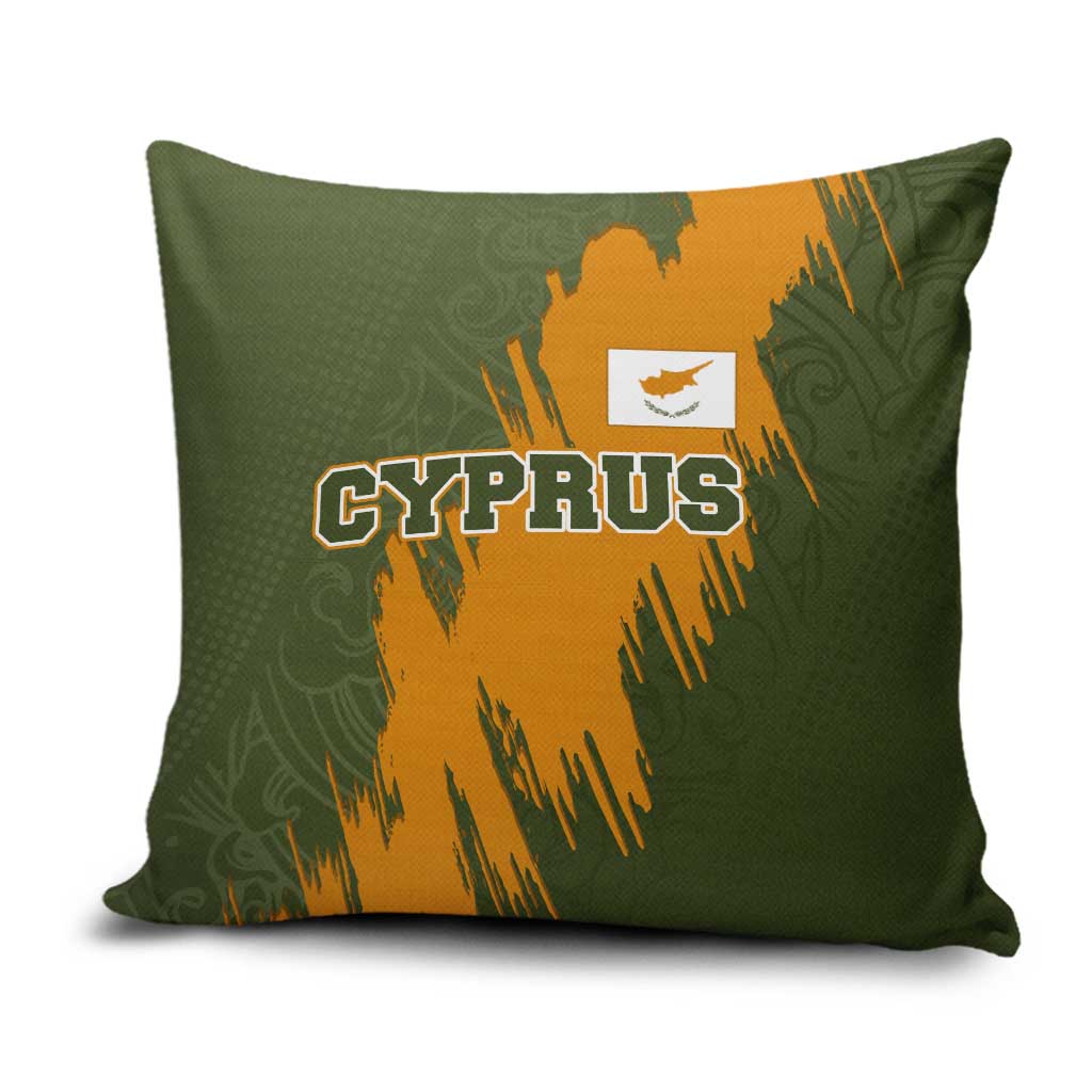 Cyprus Pillow Cover with Green Orange Brushstroke Design and National Emblem - Wonder Print Shop