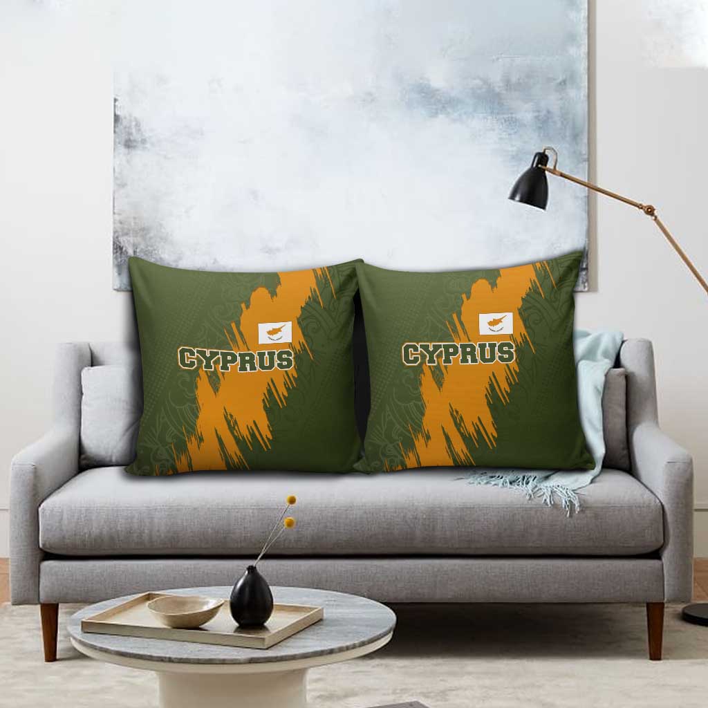 Cyprus Pillow Cover with Green Orange Brushstroke Design and National Emblem - Wonder Print Shop