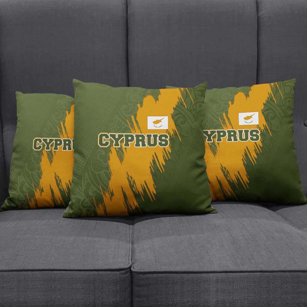 Cyprus Pillow Cover with Green Orange Brushstroke Design and National Emblem - Wonder Print Shop