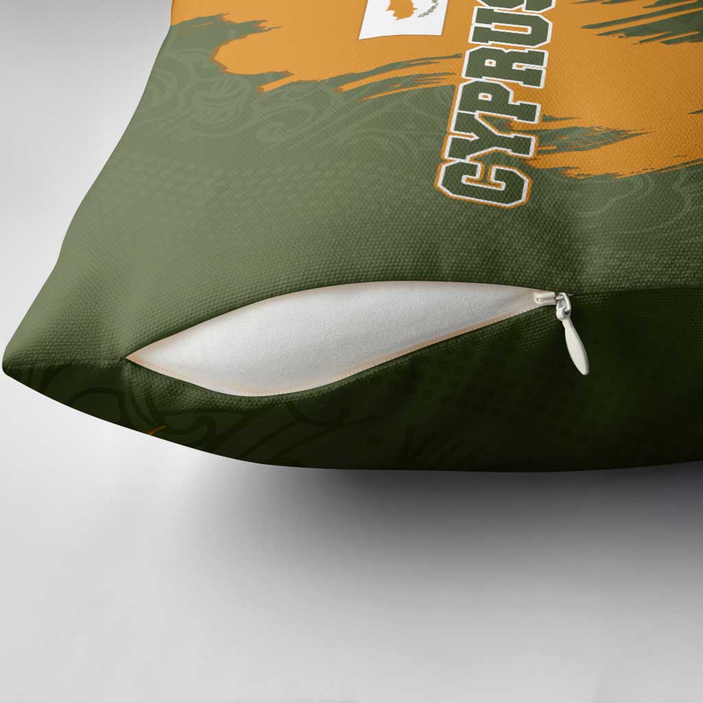 Cyprus Pillow Cover with Green Orange Brushstroke Design and National Emblem - Wonder Print Shop