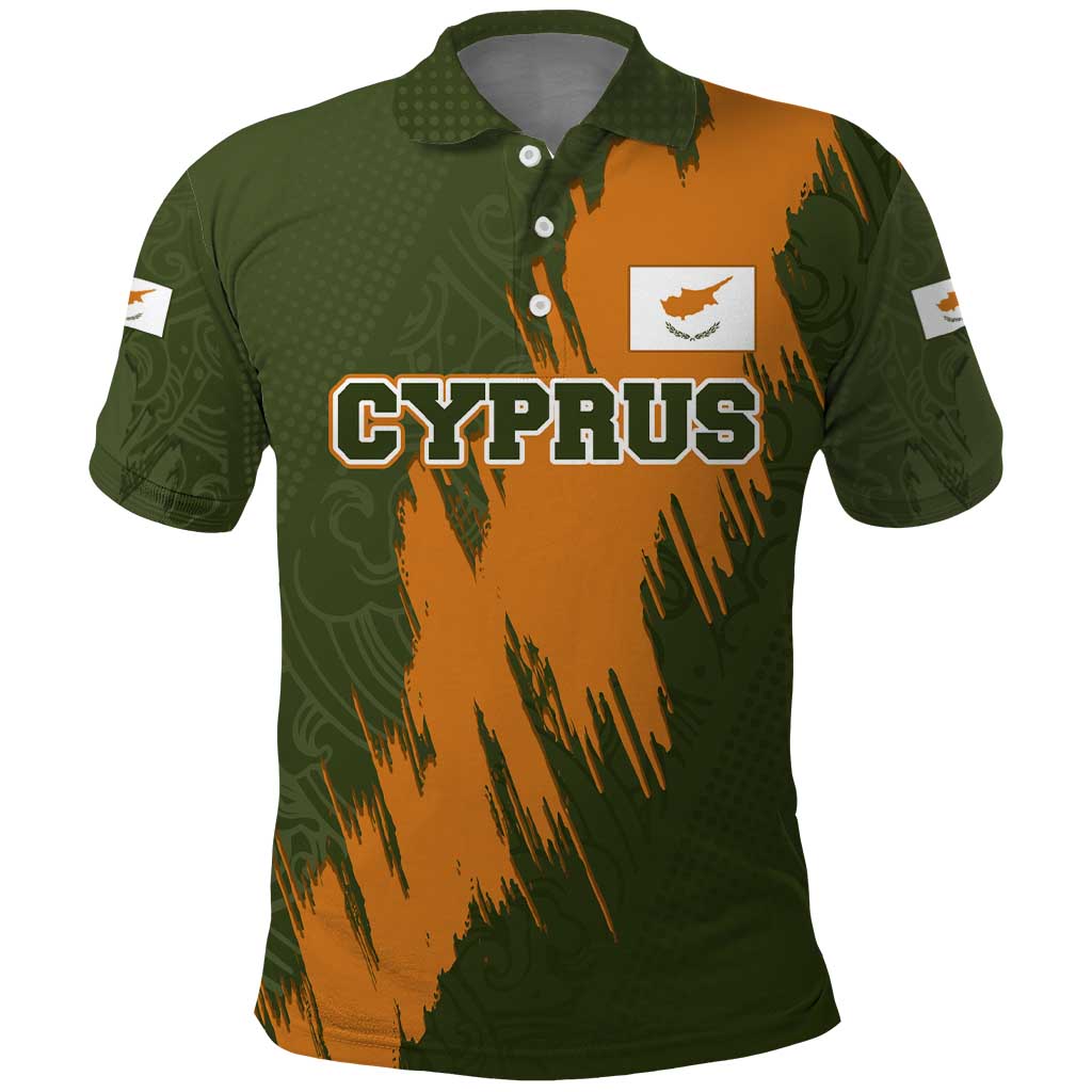 Cyprus Polo Shirt with Green Orange Brushstroke Design and National Emblem - Wonder Print Shop