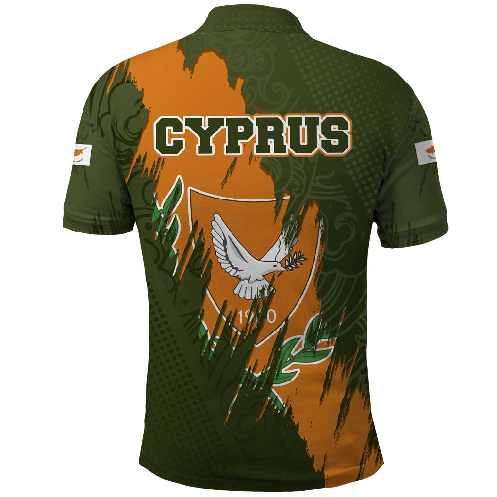 Cyprus Polo Shirt with Green Orange Brushstroke Design and National Emblem - Wonder Print Shop