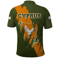 Cyprus Polo Shirt with Green Orange Brushstroke Design and National Emblem - Wonder Print Shop
