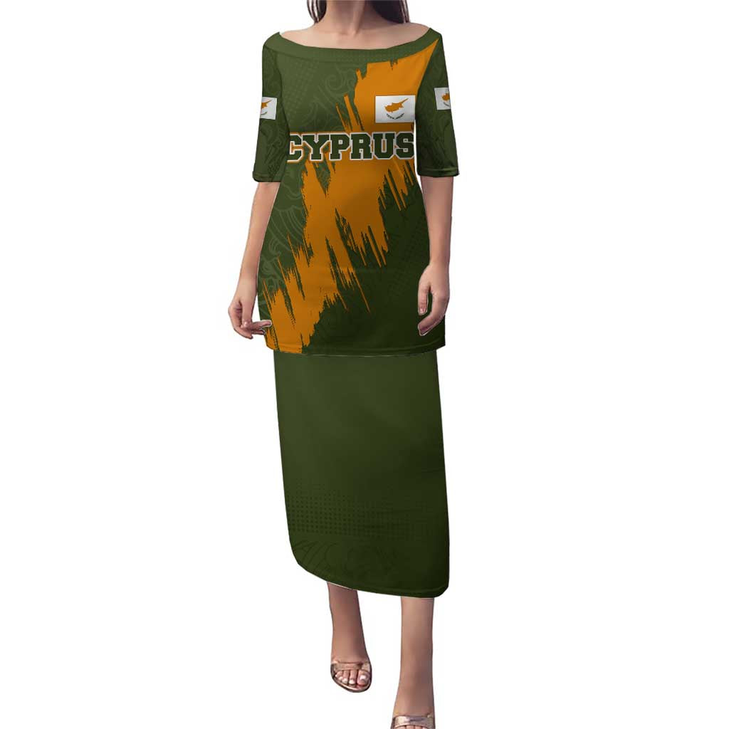Cyprus Puletasi with Green Orange Brushstroke Design and National Emblem - Wonder Print Shop