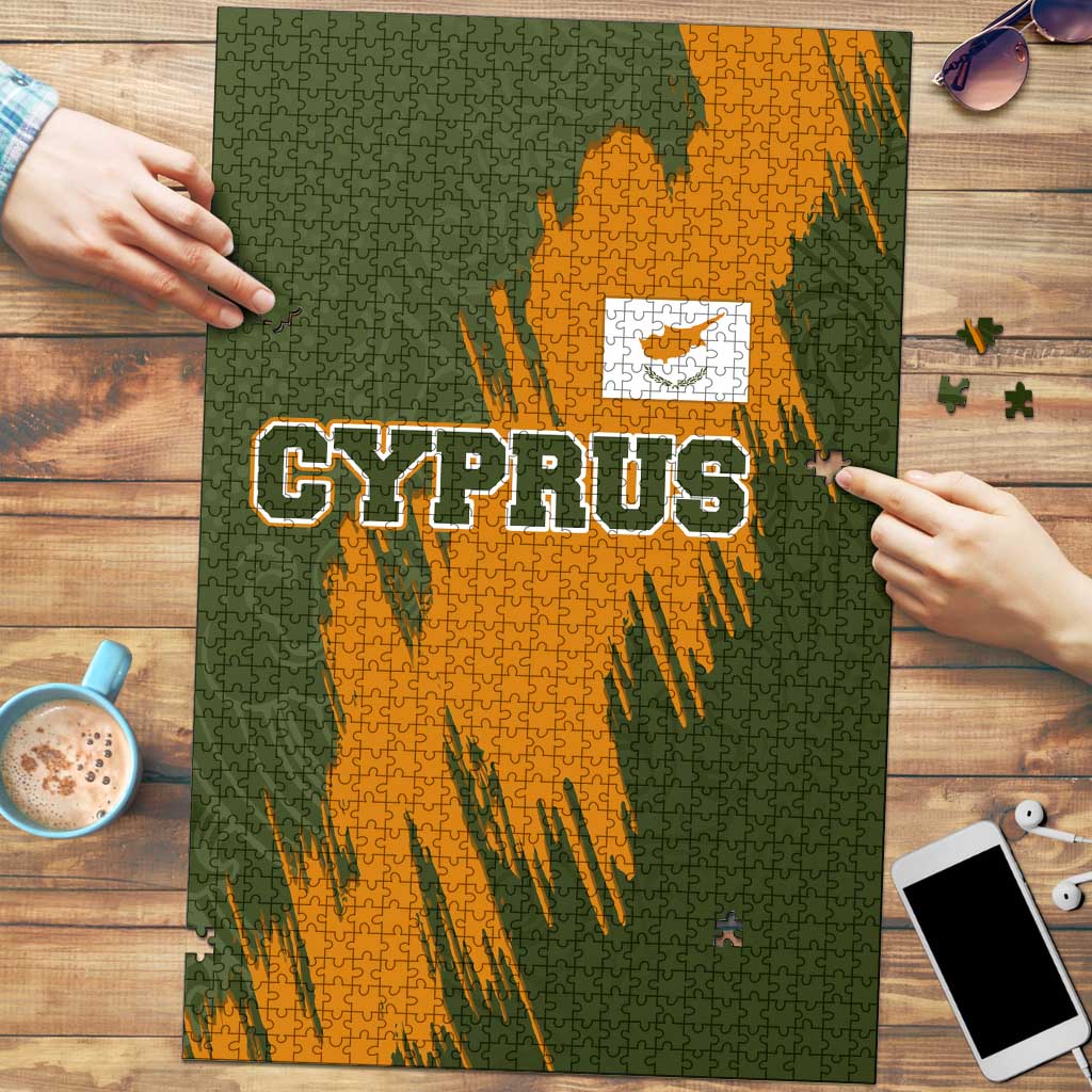 Cyprus Puzzle with Green Orange Brushstroke Design and National Emblem - Wonder Print Shop