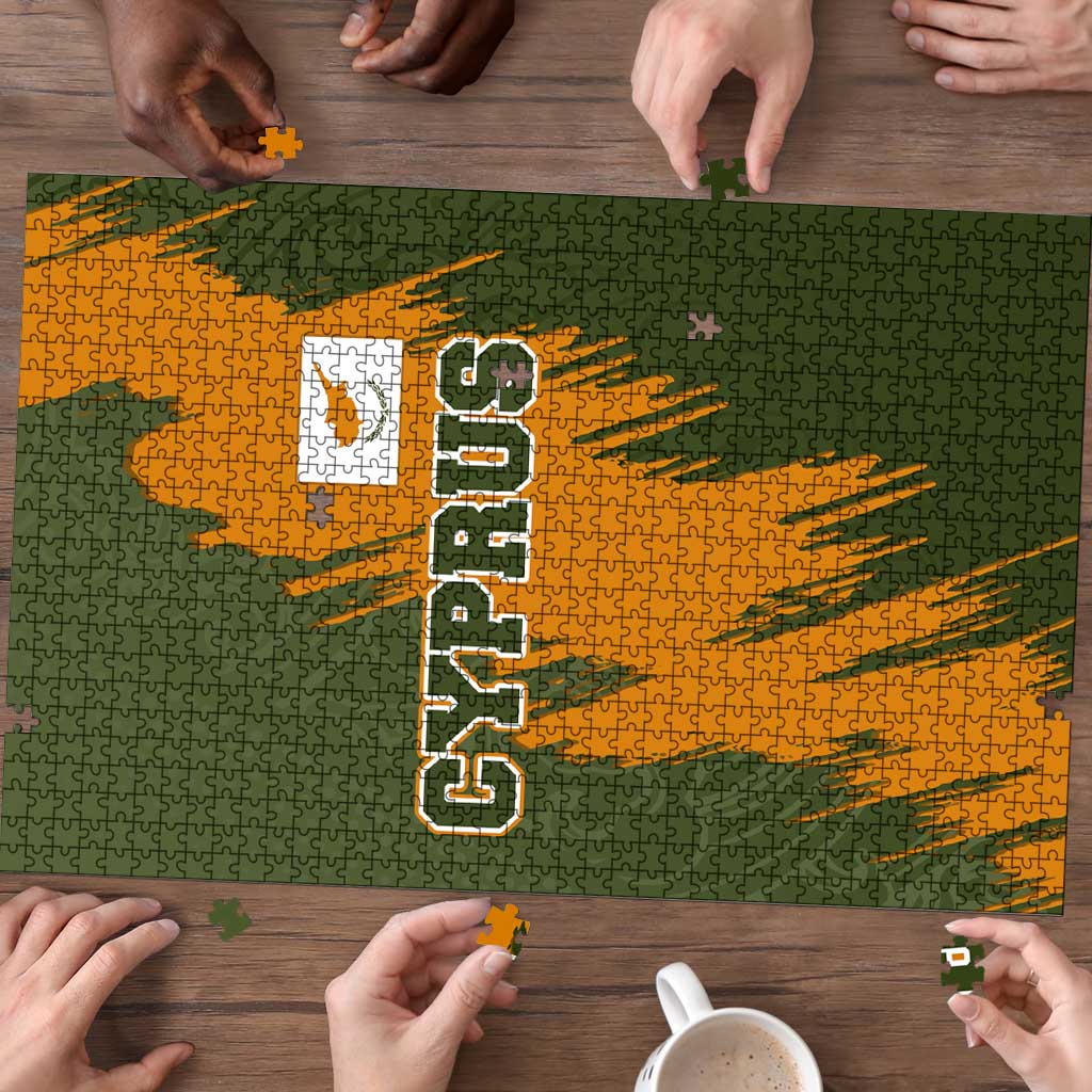 Cyprus Puzzle with Green Orange Brushstroke Design and National Emblem - Wonder Print Shop