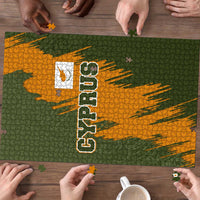 Cyprus Puzzle with Green Orange Brushstroke Design and National Emblem - Wonder Print Shop