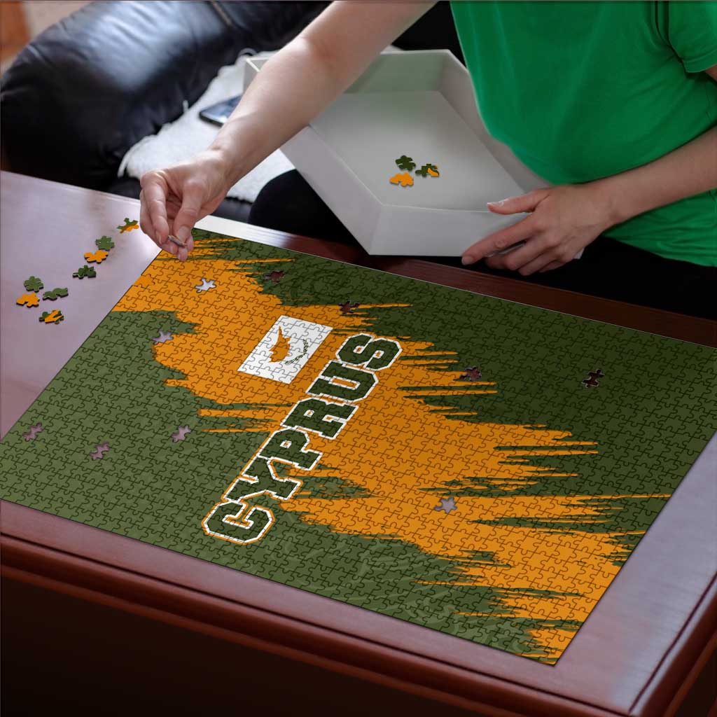 Cyprus Puzzle with Green Orange Brushstroke Design and National Emblem - Wonder Print Shop