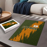 Cyprus Puzzle with Green Orange Brushstroke Design and National Emblem - Wonder Print Shop