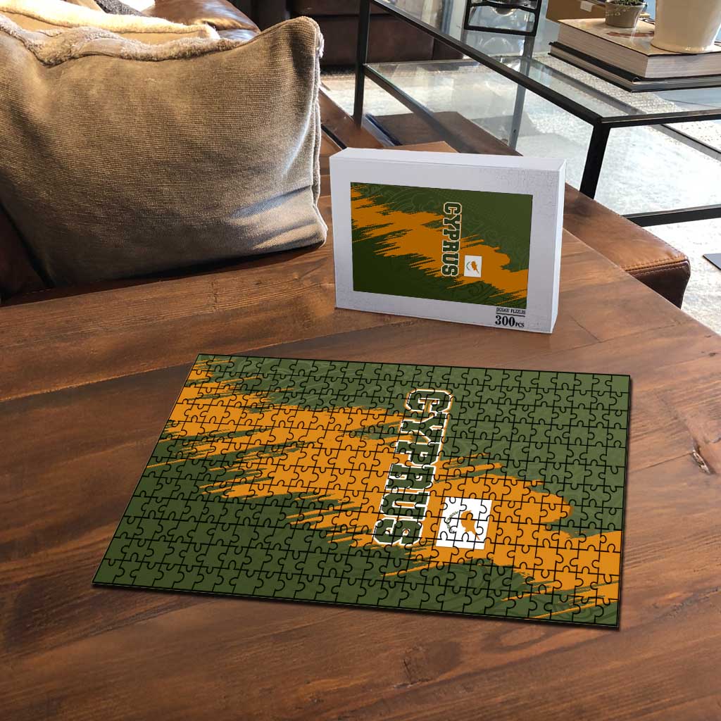 Cyprus Puzzle with Green Orange Brushstroke Design and National Emblem - Wonder Print Shop