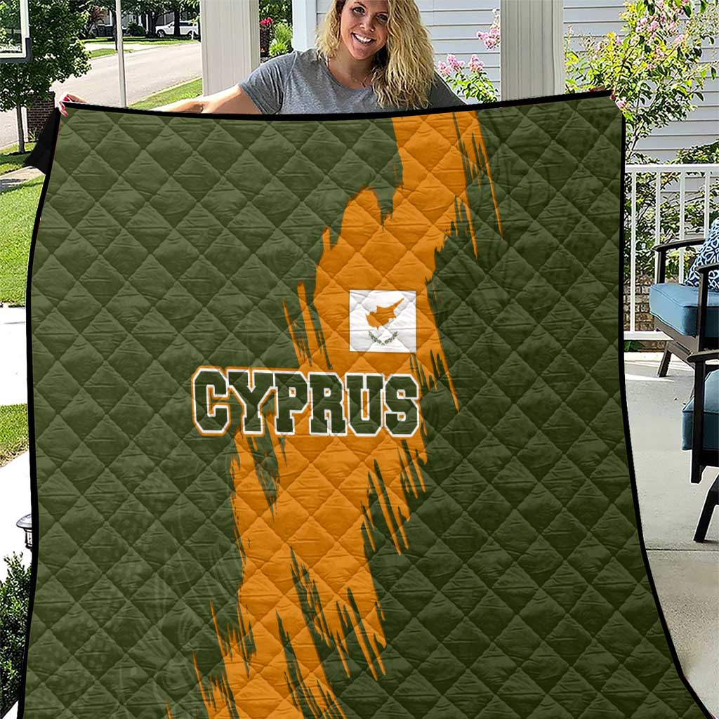 Cyprus Quilt with Green Orange Brushstroke Design and National Emblem - Wonder Print Shop