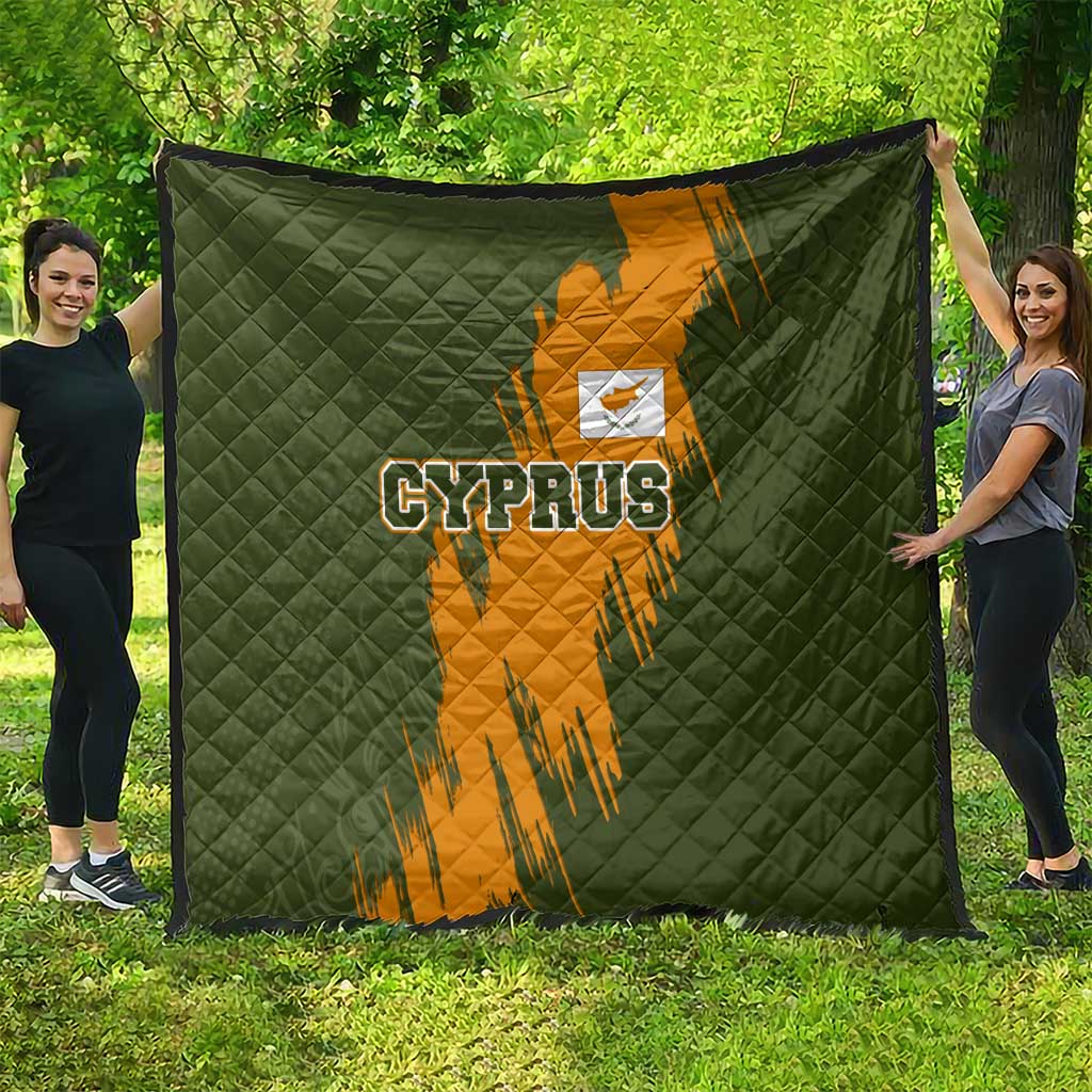 Cyprus Quilt with Green Orange Brushstroke Design and National Emblem - Wonder Print Shop