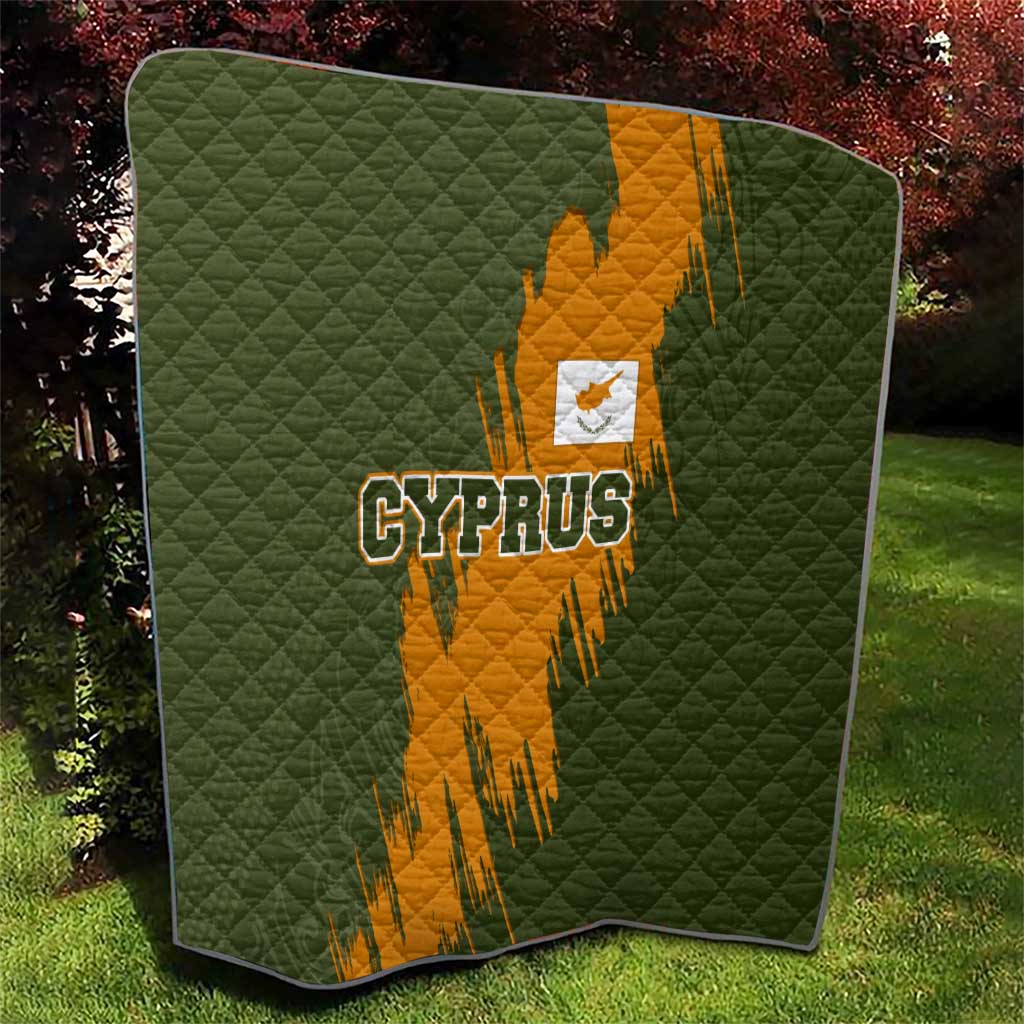 Cyprus Quilt with Green Orange Brushstroke Design and National Emblem - Wonder Print Shop