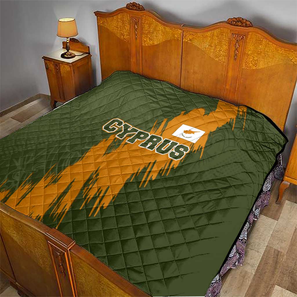 Cyprus Quilt with Green Orange Brushstroke Design and National Emblem - Wonder Print Shop