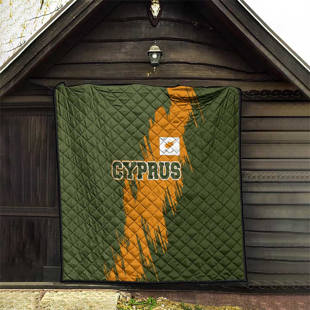 Cyprus Quilt with Green Orange Brushstroke Design and National Emblem - Wonder Print Shop