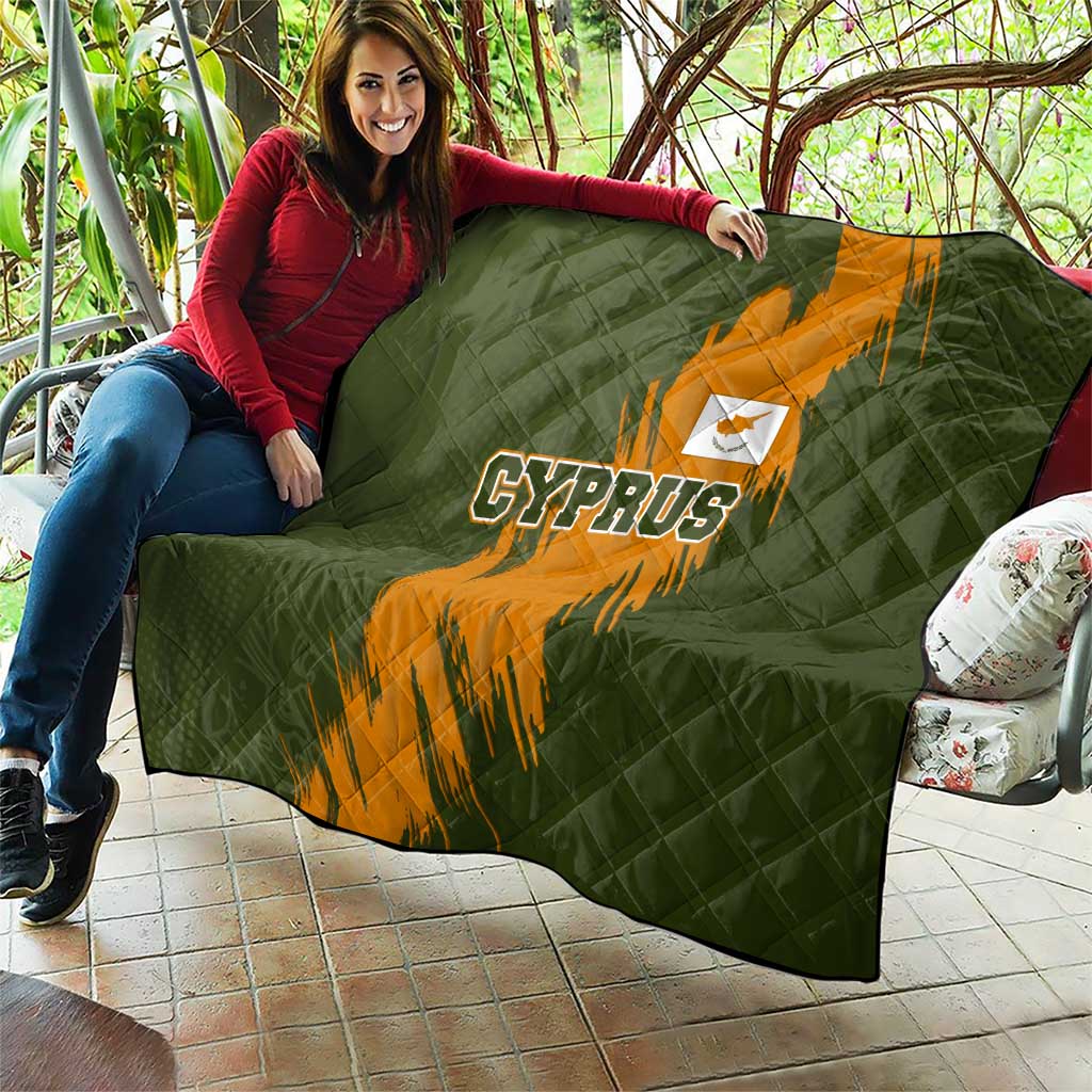 Cyprus Quilt with Green Orange Brushstroke Design and National Emblem - Wonder Print Shop