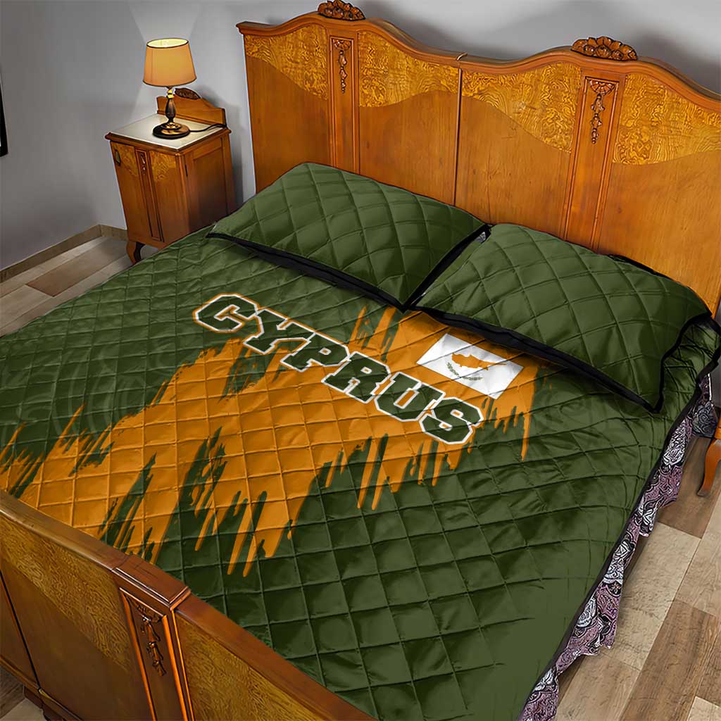 Cyprus Quilt Bed Set with Green Orange Brushstroke Design and National Emblem - Wonder Print Shop