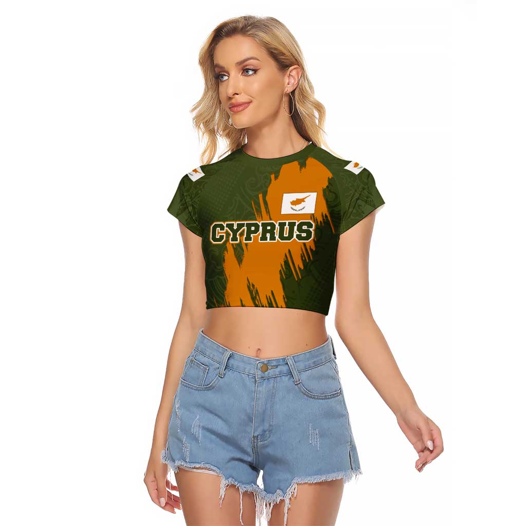 Cyprus Raglan Cropped T Shirt with Green Orange Brushstroke Design and National Emblem - Wonder Print Shop