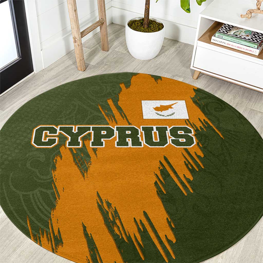 Cyprus Round Carpet with Green Orange Brushstroke Design and National Emblem - Wonder Print Shop