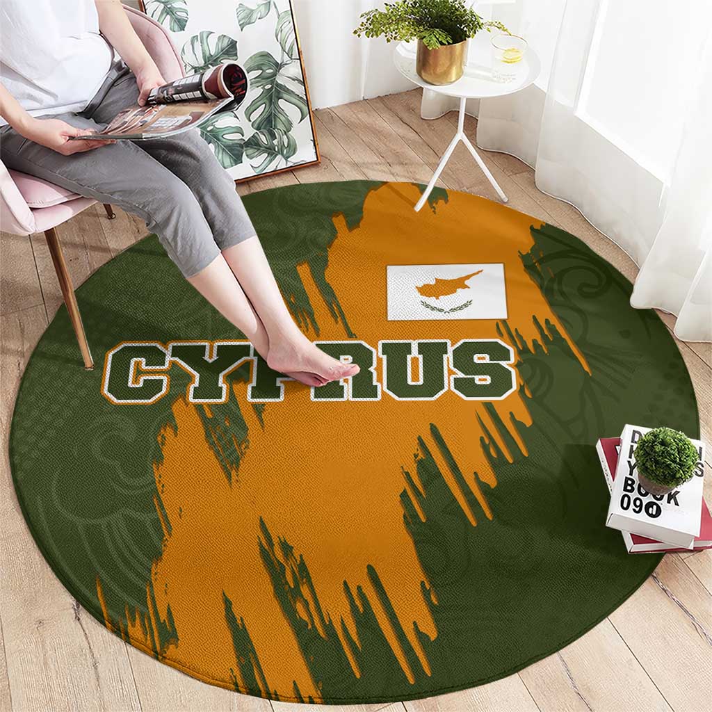 Cyprus Round Carpet with Green Orange Brushstroke Design and National Emblem - Wonder Print Shop