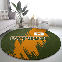 Cyprus Round Carpet with Green Orange Brushstroke Design and National Emblem - Wonder Print Shop
