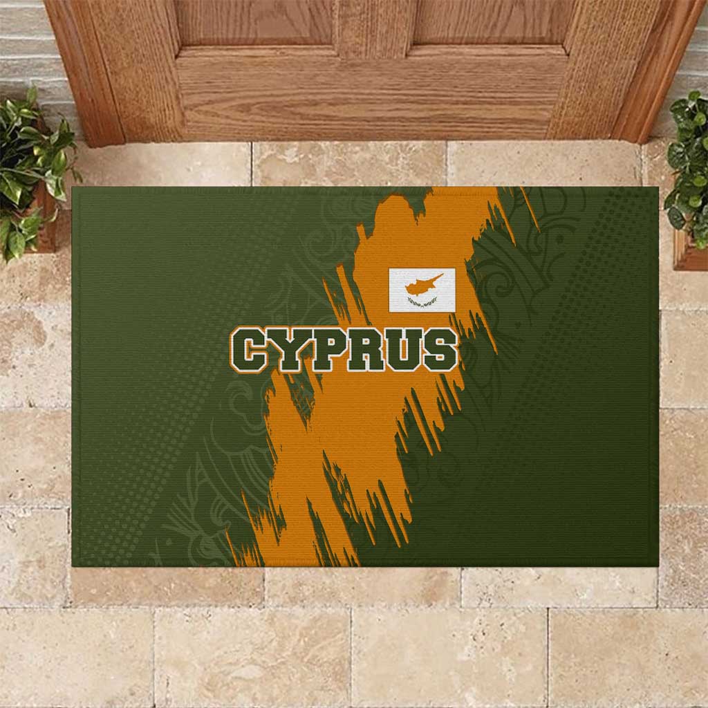 Cyprus Rubber Doormat with Green Orange Brushstroke Design and National Emblem - Wonder Print Shop