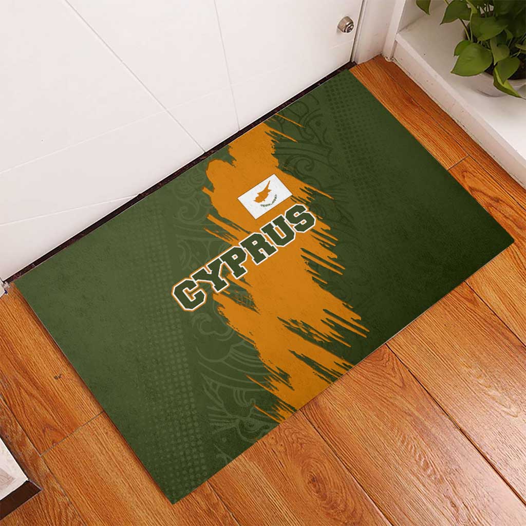 Cyprus Rubber Doormat with Green Orange Brushstroke Design and National Emblem - Wonder Print Shop
