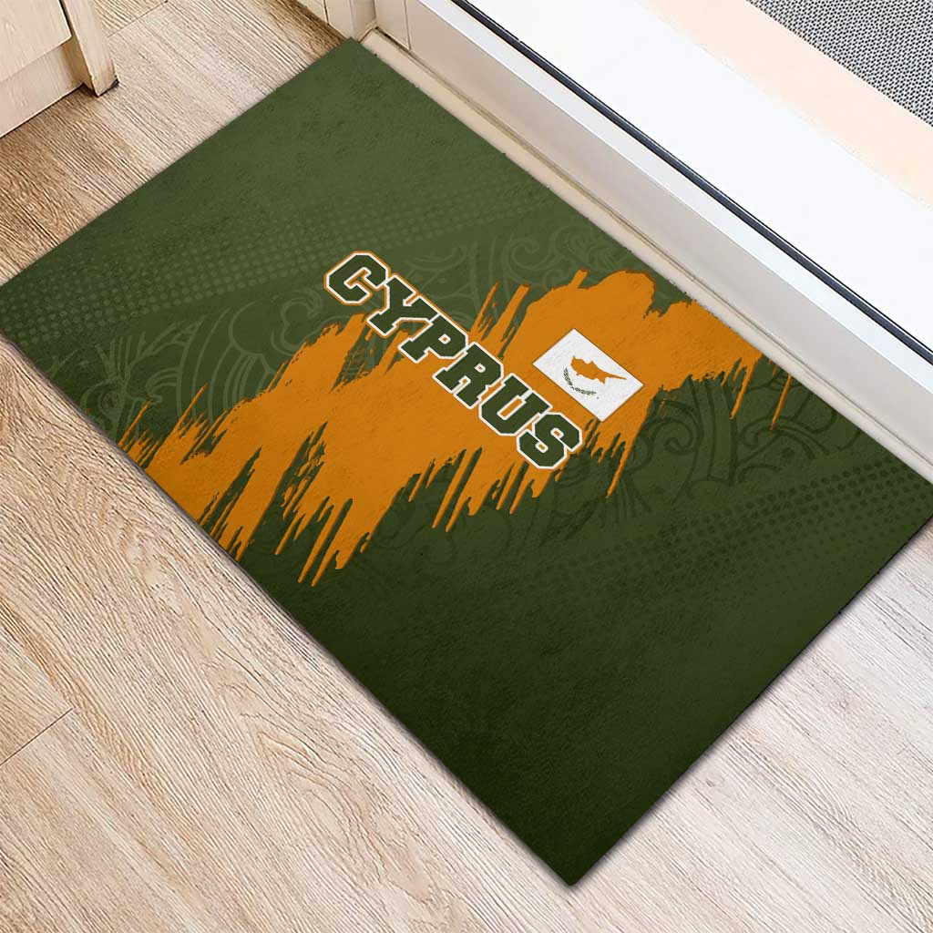Cyprus Rubber Doormat with Green Orange Brushstroke Design and National Emblem - Wonder Print Shop