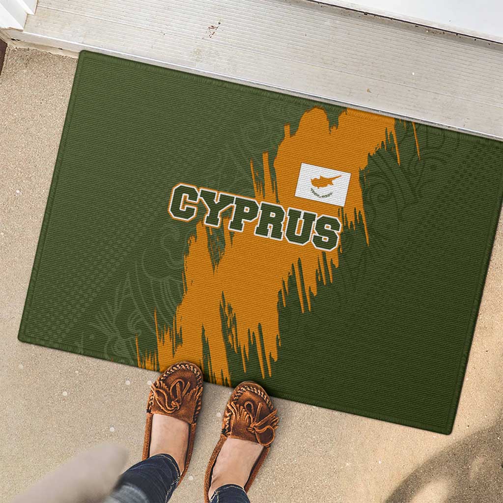 Cyprus Rubber Doormat with Green Orange Brushstroke Design and National Emblem - Wonder Print Shop
